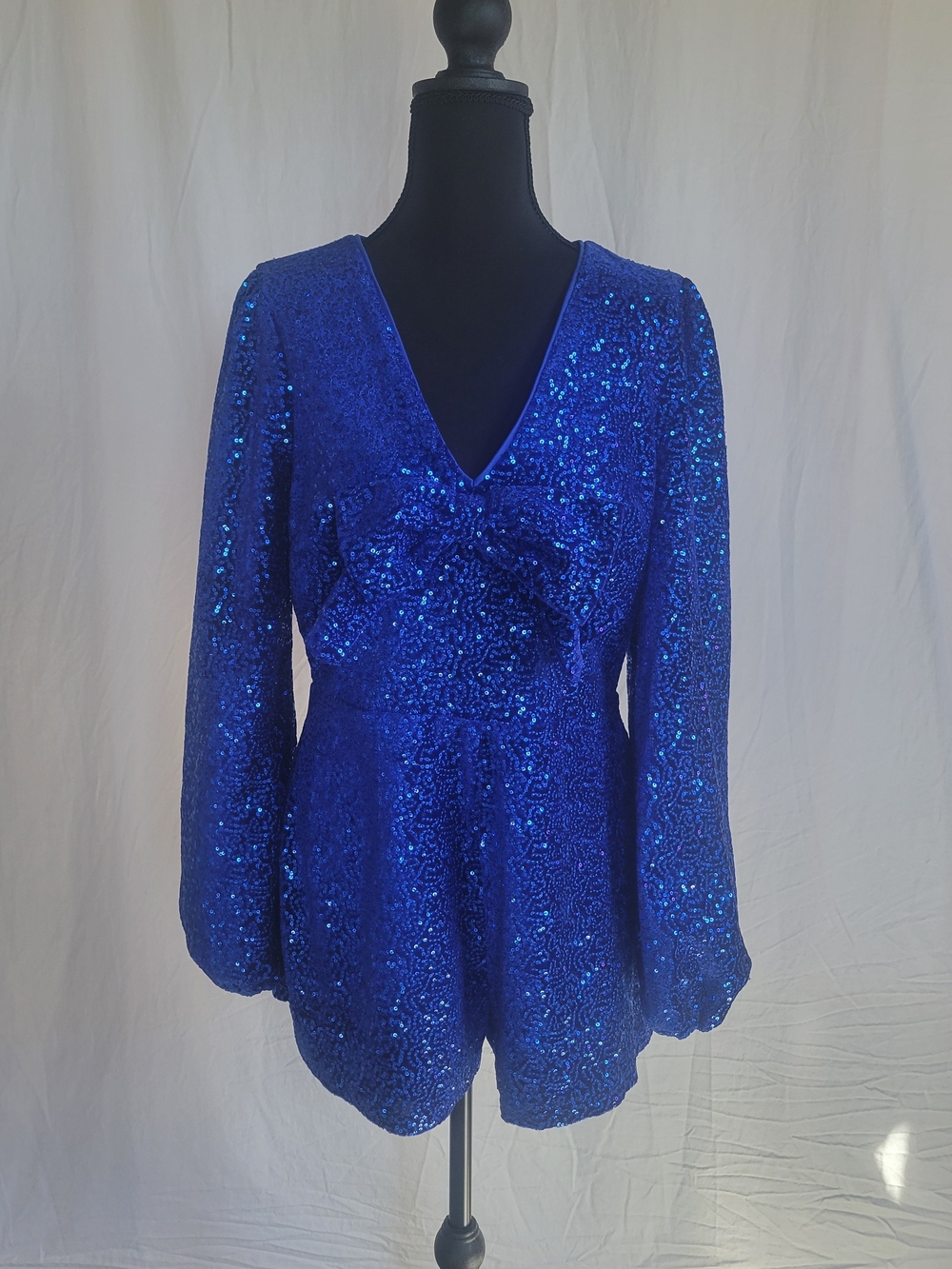 Anthropologie Royal Blue Sequin Long-Sleeve Romper